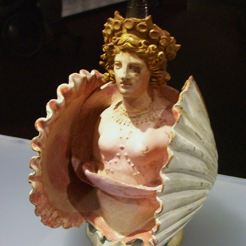 Pottery vessel in the shape of Aphrodite inside a shell; from Attica, Classical Greece, discovered in the Phanagoria cemetery, Taman Peninsula (Bosporan Kingdom, southern Russia), 1st quarter of 4th century BC, Hermitage Museum, Saint Petersburg.